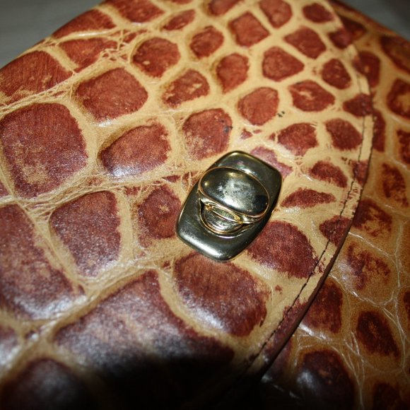 Brown Genuine leather animal print purse 10" purse with chain strap - Picture 2 of 4